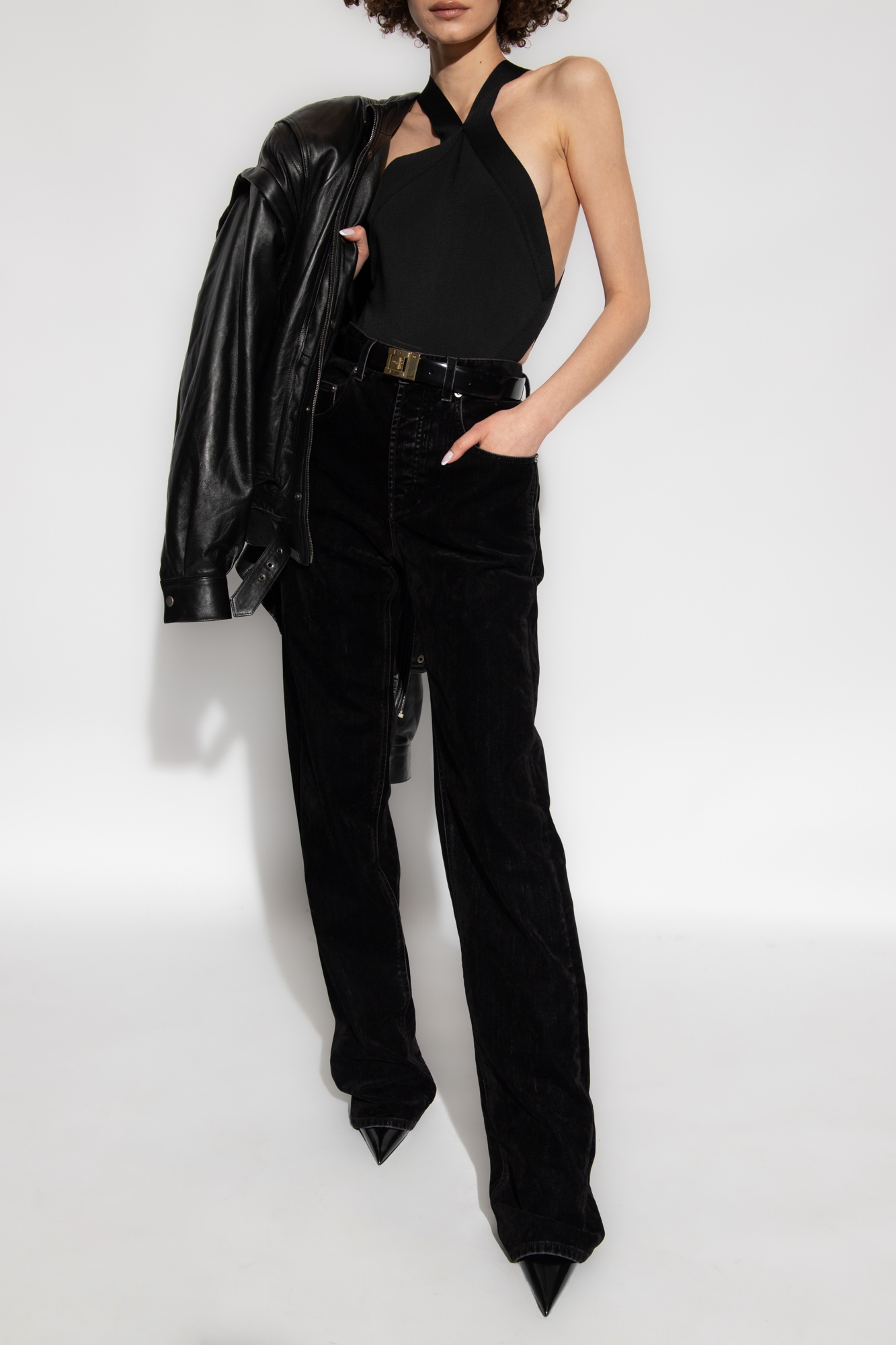 インナー・ルームウェアその他 Saint Laurent FW24 Black mesh bodysuit (796584Y76SO 1000) S/S 2024 Silk Open-Back Bodysuit - Saint Laurent | ReSee